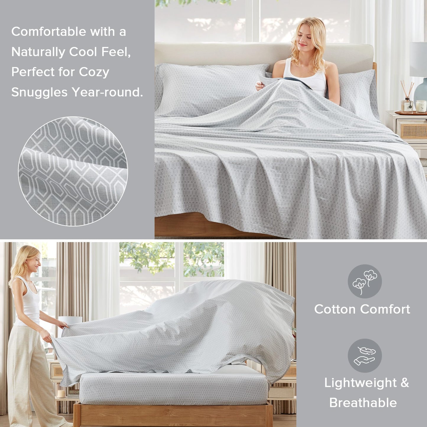 Comfort Spaces 100% Cotton Sheet Set Breathable, Lightweight, Soft with 14" Elastic Pocket Fits up to 16" Mattress, All Season Cozy Bedding, Matching Pillow Case, King Diamond Taupe 4 Piece
