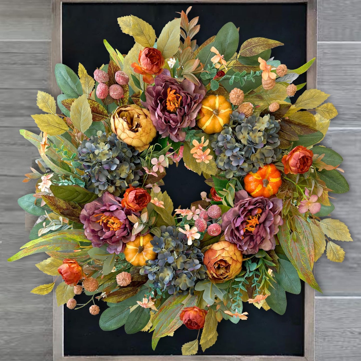 WANNA-CUL 24in Fall Front Door Wreath,Hydrangea Peony Pumpkin Harvest Decor