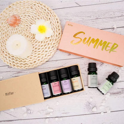Summer Essential Oils for Diffusers for Home, MitFlor Fragrance Oil Set, Soap & Candle Making Scents, 6x10ml with Ocean, Midsummer Night, Pineapple and More, Aromatherapy Perfume Oil Gift Set
