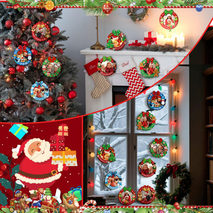 Yalikop 16 Pcs Christmas Photo Frame Ornaments Wooden Nutcrackers Santa Snowman Snowflake Picture Frame Tree Decoration DIY Photo Keepsakes for Xmas Party Decorations Winter (Cute)