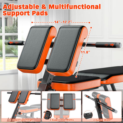 XDDIAS Roman Chair, Adjustable Weight Bench Back Extension Machine for Home Gym, 1000LBS All-in-One Sit Up Bench with Dumbbell Rack, Incline, Decline, and Flat Bench for Hyperextension, Core, Glute