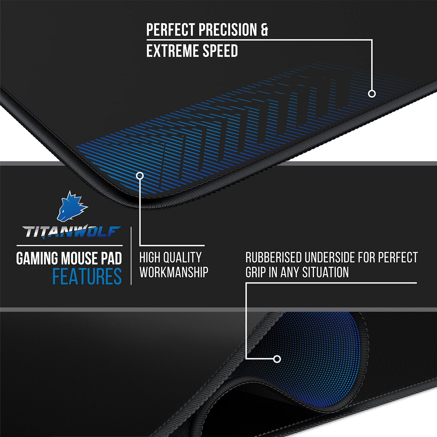 TITANWOLF - Extra Large Gaming Mouse Mat 1200x600mm Oversize - XXL Mouse Pad with motif - Desk Pad XXXL Extended – For Precision and Speed - Non-Slip Rubber Base – For Mouse and Keyboard - Black