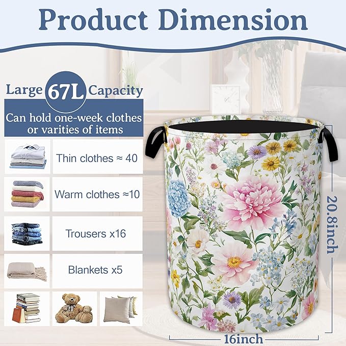 Watercolor Floral Laundry Hamper