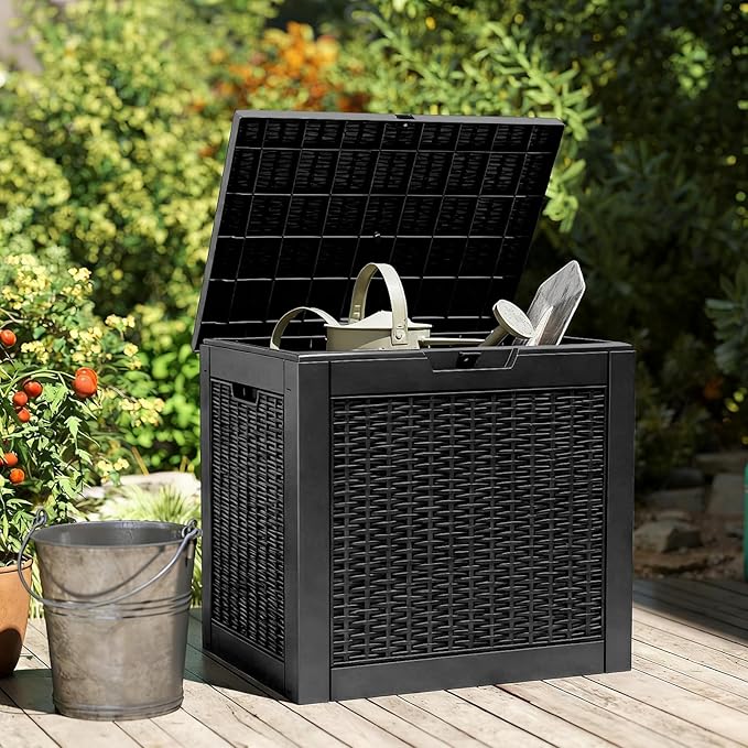 NEWBULIG 31 Gallon Deck Box, Weatherproof Resin Lockable Outdoor Storage for Secure Package Deliveries and Indoor Storage in Garden or Patio, Backyard