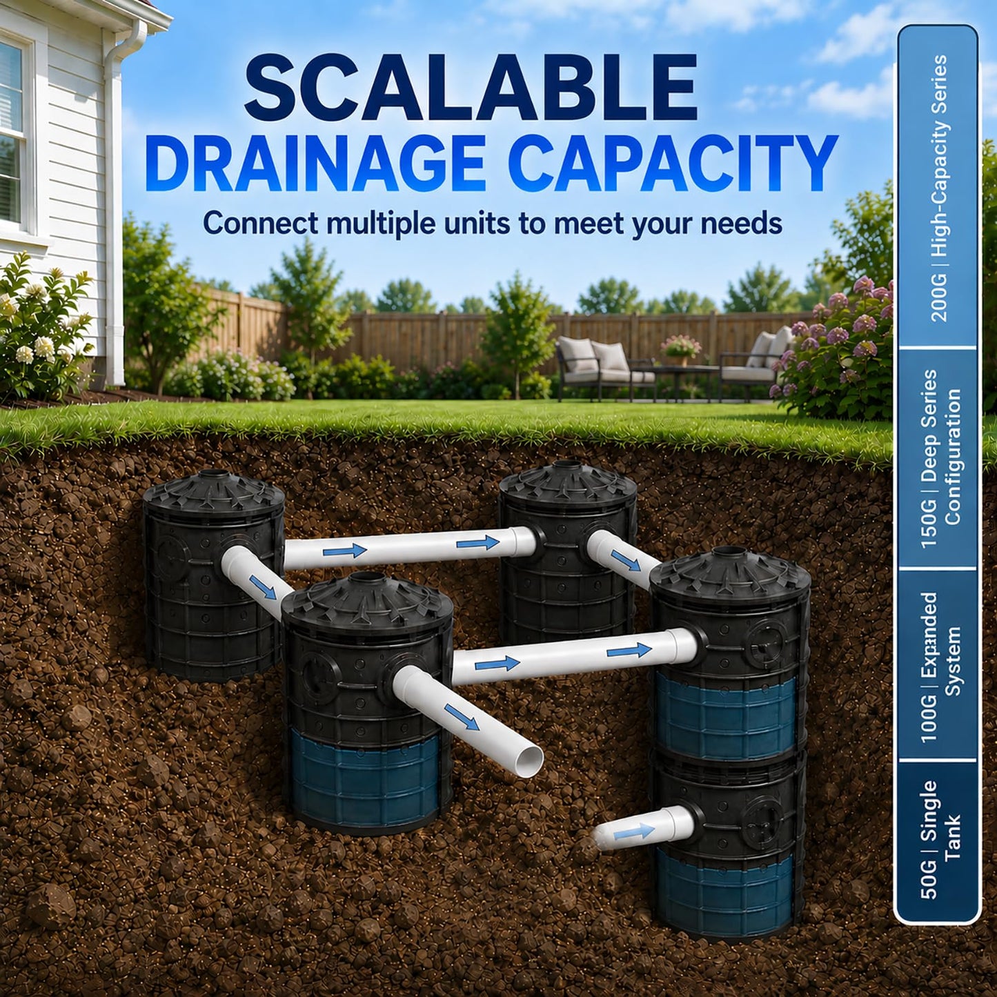 EJWOX 50 Gallon Stormwater Dry Well, Heavy Duty Catch Basin with Reinforced Fiberglass HDPE, Ribbed Structure, No-Tool Assembly, Underground Drainage System for Yard & Driveway