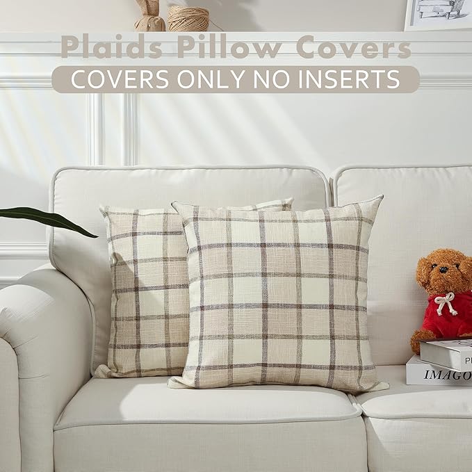 Stellhome Pack of 2 Faux Linen Buffalo Check Throw Pillow Covers, Farmhouse