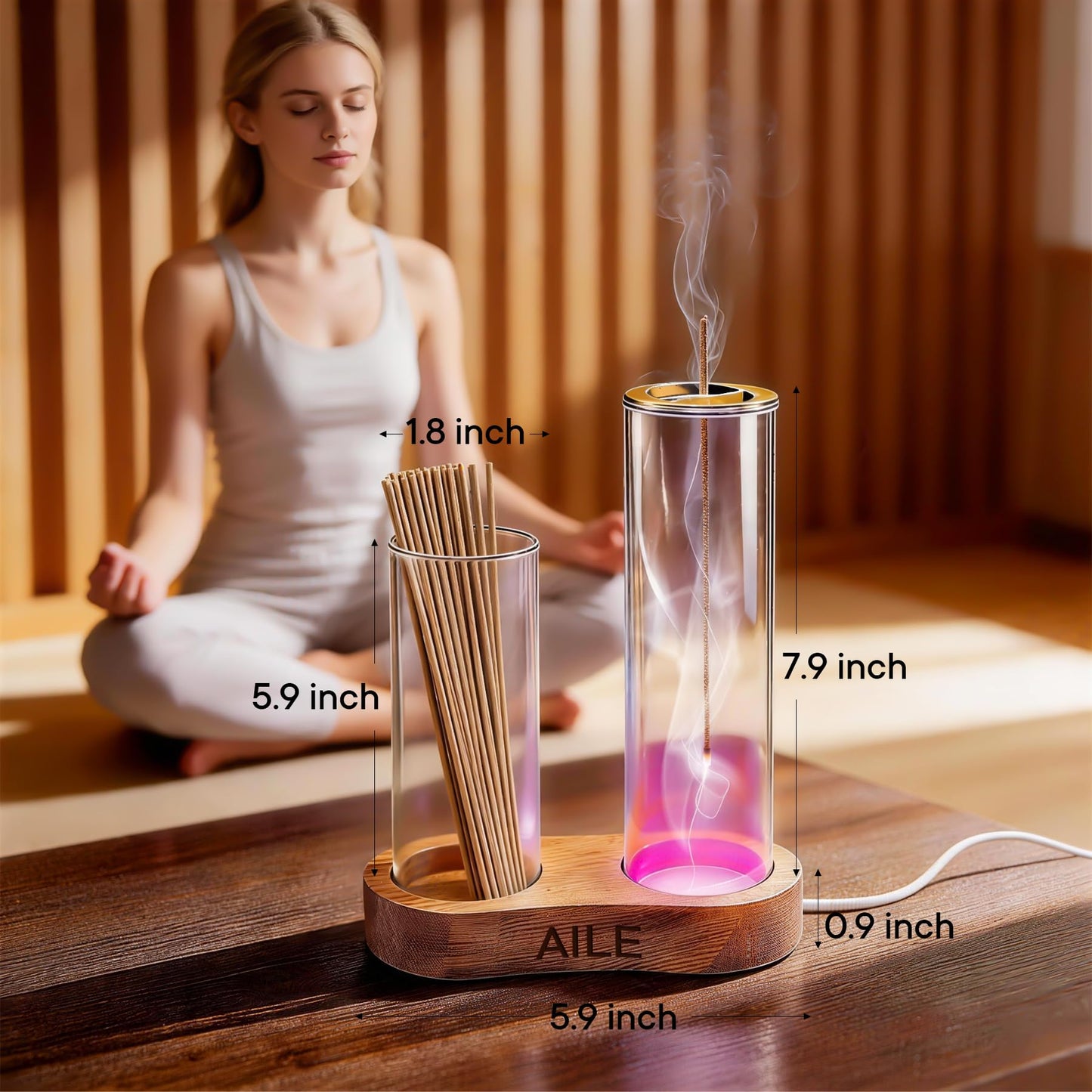 2 in 1 Incense Holder for Sticks, Glass LED Glowing Incense Burner Holder with Ash Catcher & Incense Sticks Organizer for Meditation Yoga Spa Home Decor