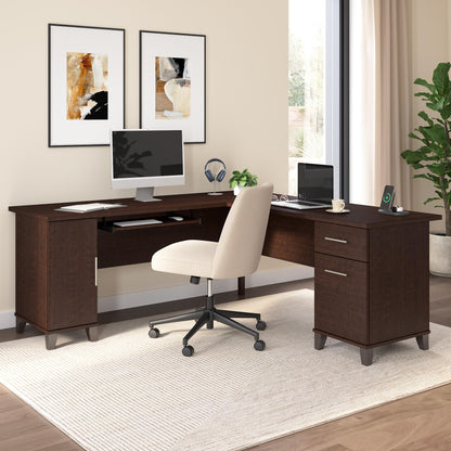 Bush Home 72-Inch L-Shaped Desk with Storage, Corner Computer Office Desk with File and Box Drawers, Home Office Workstation with Storage Cabinet, Somerset Collection, Mocha Cherry