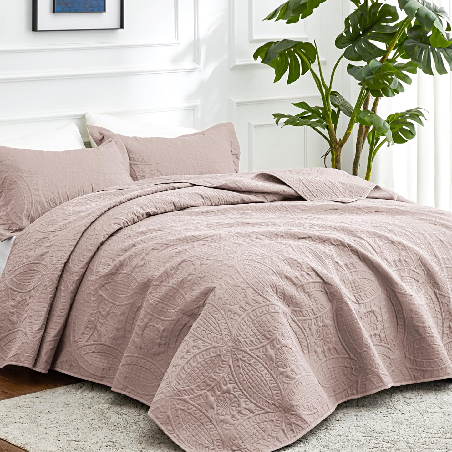 Love's cabin Quilts for Full Bed Burlwood Bedspreads Bedding Set - Lightweight Bedspread Comforter - Coin Pattern Bedding Coverlet for All Season - 3 Pieces (1 Quilt, 2 Pillow Shams)