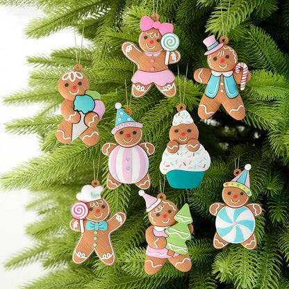 Gingerbread Man Christmas Ornaments for Christmas Tree, 8PCS Cute Gingerbread Christmas Hanging Decorations for Xmas Tree Hanging Ornaments Holiday Party DIY Decor