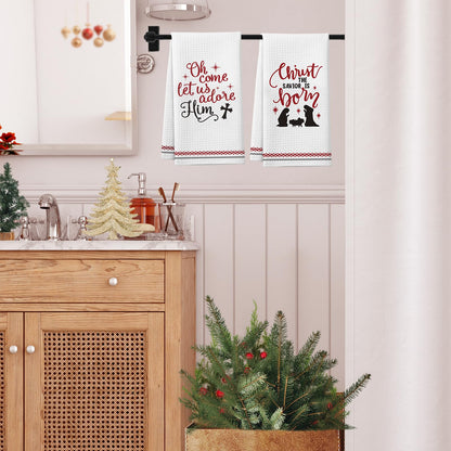 Christmas Christian Gifts for Women Men, Christmas Kitchen Bathroom Decorations, 2 Pack Bible Verse Scripture Kitchen Towels, Religious Hand Towels, for Christians Friends Coworkers