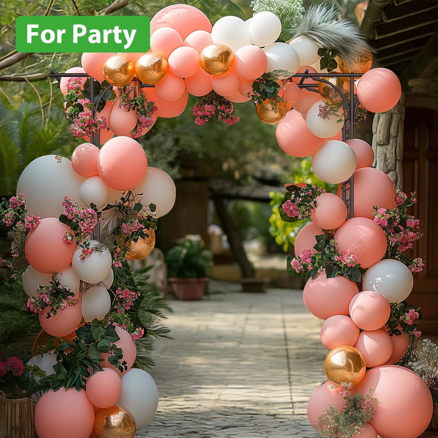 OUSHENG 87in Garden Arbor, Metal Arch Trellis for Climbing Plants Outdoor, Steel Archway for Wedding Ceremony Party Christmas Decoration Decor Pergola Backyard Lawn, Brown