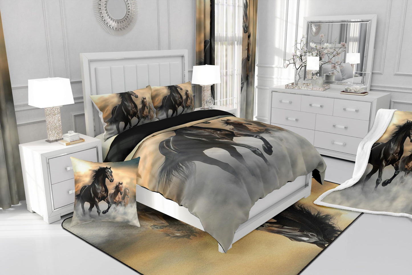 Erosebridal 3Pcs Horse Bedding Set Full Size Bedding Duvet Cover Horse Printed Quilt Cover 3D Animal Printed Quilt Cover for Adult Teens Kids Comforter Cover Soft Lightweight Duvet Cover Set