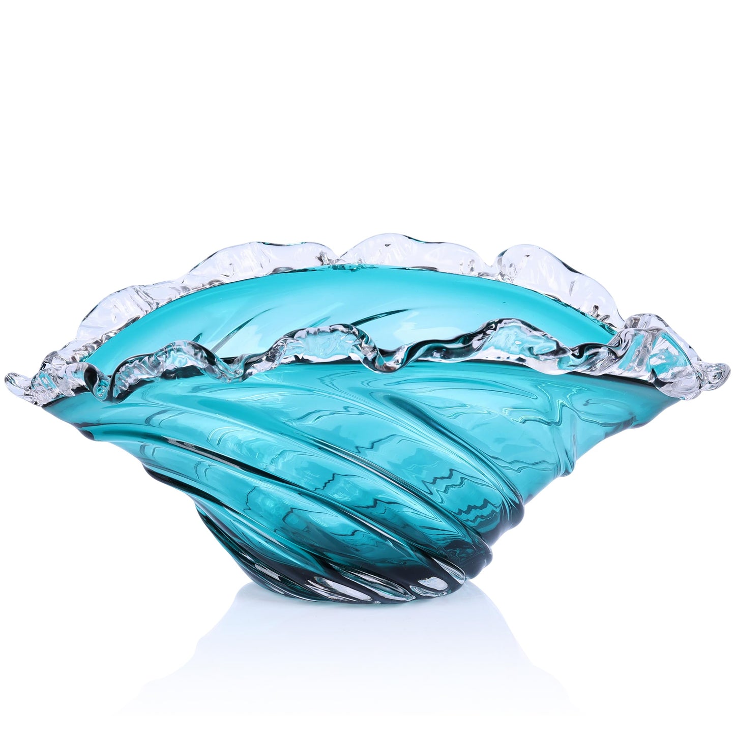suruim Hand Blown Blue Ocean Wave Crystal Glass Bowl - Large Glass Bowl Decorative Sea Glass Fruit Bowls Art for Coastal & Modern Home Office Centerpiece