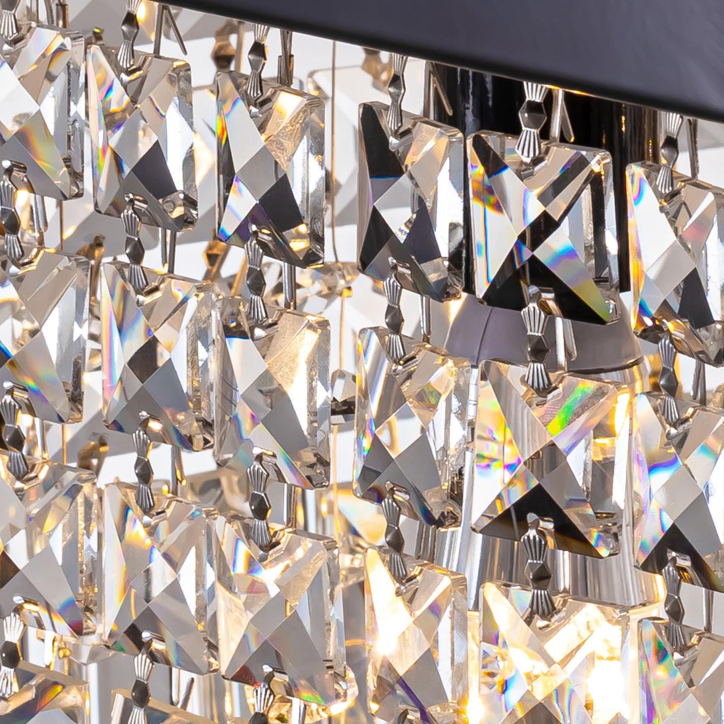 7PMBEANE Rectangle K9 Crystal Chandelier,Rectangular Contemporary Pendant Light Fixture,Black Modern Crystal Chandeliers for Dining Room Kitchen Island L31.5''xW10''xH10''