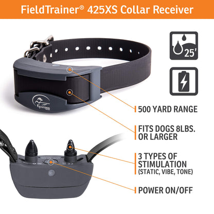 SportDOG Brand FieldTrainer 425XS Remote Training Dog Collar, E Collar For Stubborn Dogs - Waterproof, Submersible Up To 25 Feet, Rechargeable Dog Training Device with Remote Static, Vibrate, and Tone