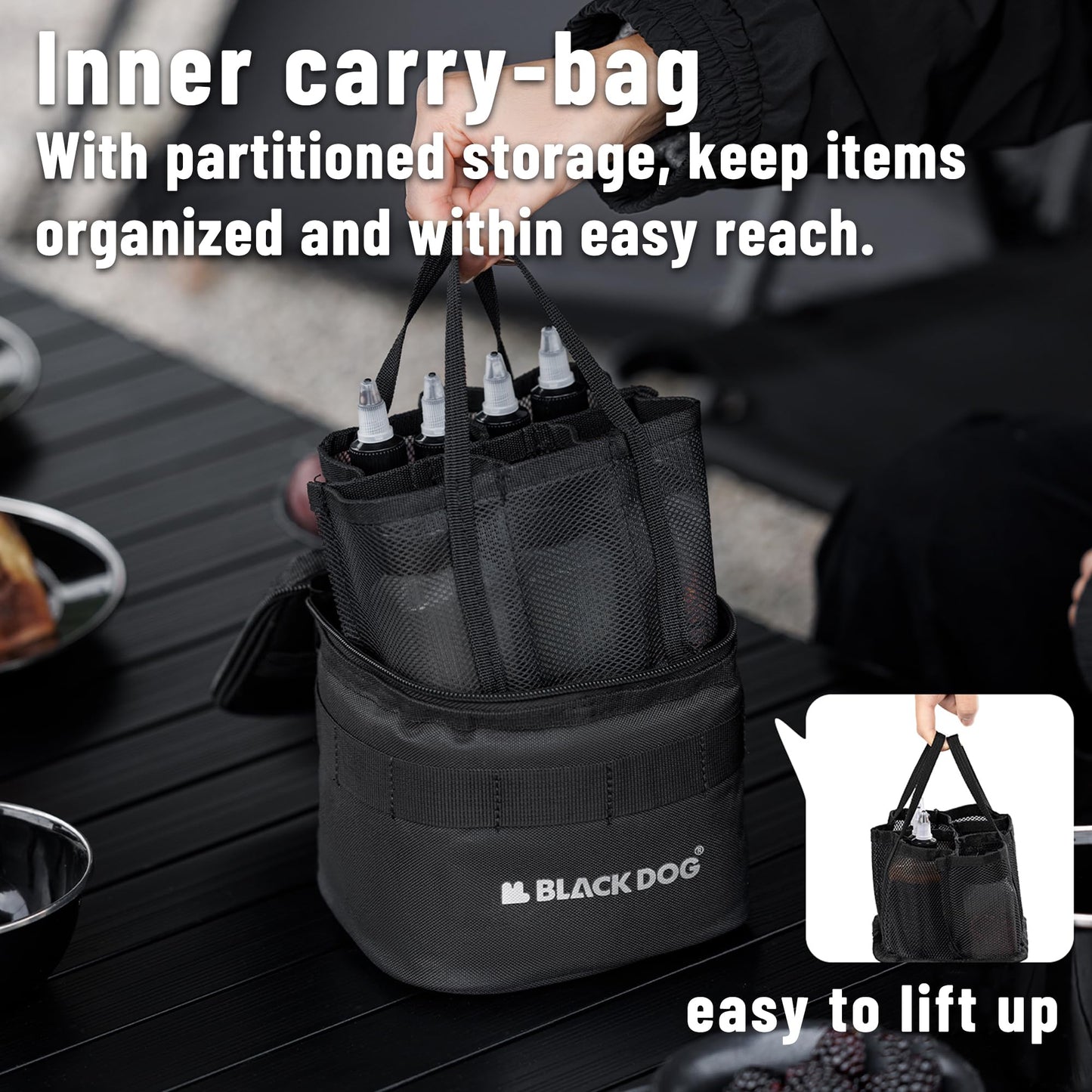Blackdog Camping Spice Set with 7 Containers, Pepper & Salt Spice Shakers with holes and lids- 7pcs Portable outdoor travel spice kit, Storage Bag for Outdoor Travel Camping BBQ Picnic