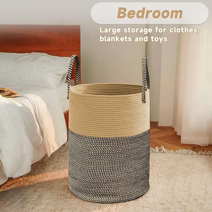 Large Woven Laundry Basket Hamper, 60L Cotton Rope Storage Bin