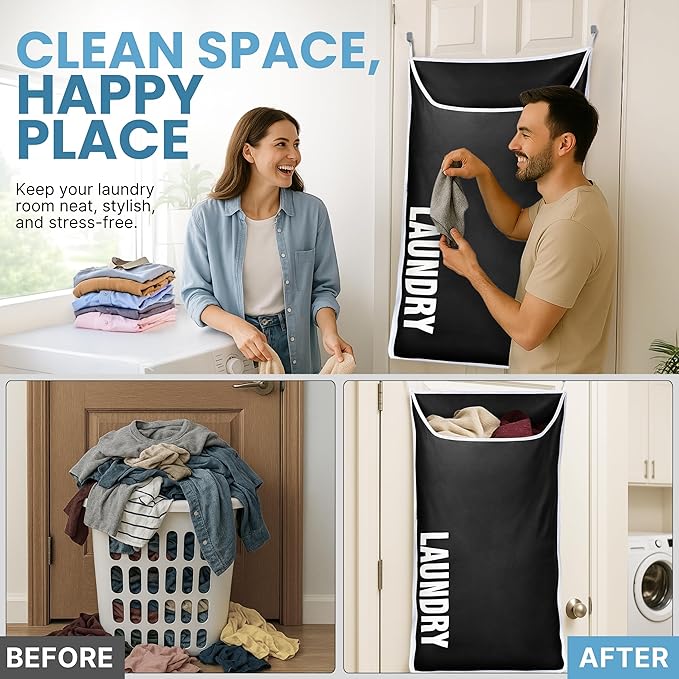Hanging Laundry Hamper Bag XL 40x22", Space Saving over the Door Storage Bags