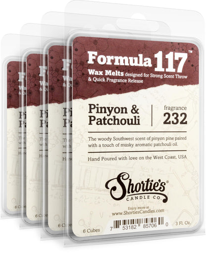 Shortie's Candle Company Pinyon & Patchouli Premium Wax Melts 4 Pack - 12 Oz., Strong & Long Lasting, Non-Toxic - Made with Essential & Natural Oils - Formula 117