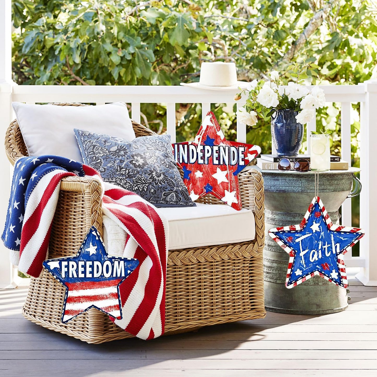 Large Size 12" Wooden Star Ornaments to Paint, Wooden DIY Blank Unfinished 4th of July Door Sign Wreath Door Hanging Sign Plaque Crafts Hanging Patriotic Day Independence Day Decorations 3PCS