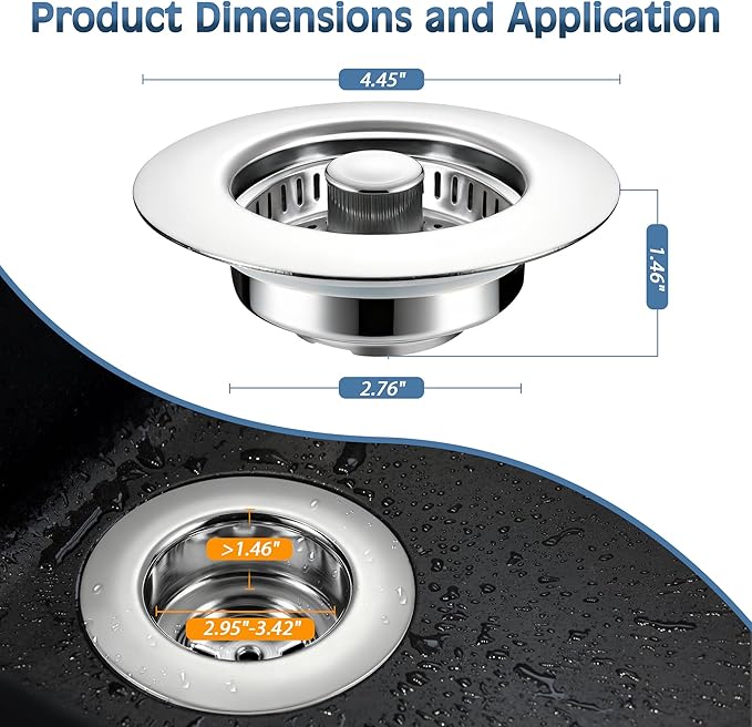 Kitchen Sink Drain Strainer 2 Pack, 304 Stainless Steel Pop Up Sink Stopper