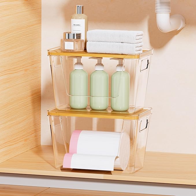 Delamu Acrylic Trash Bag Holder, 3 Pack Stackable Garbage Holder