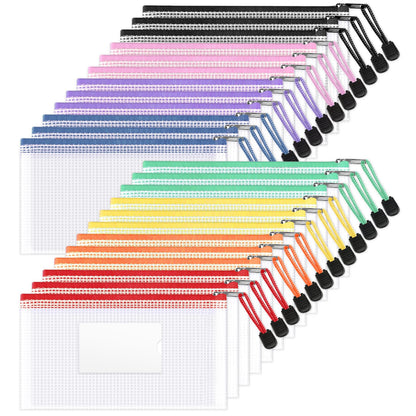 Sooez 24 Pack Mesh Zipper Pouch Bags with Label Pocket, A6 (9.1×4.7 in) Small Pencil Case Pouch for Organizing, Clear Plastic Pencil Pouches Bulk for School Supplies Storage, Money Envelopes for Cash