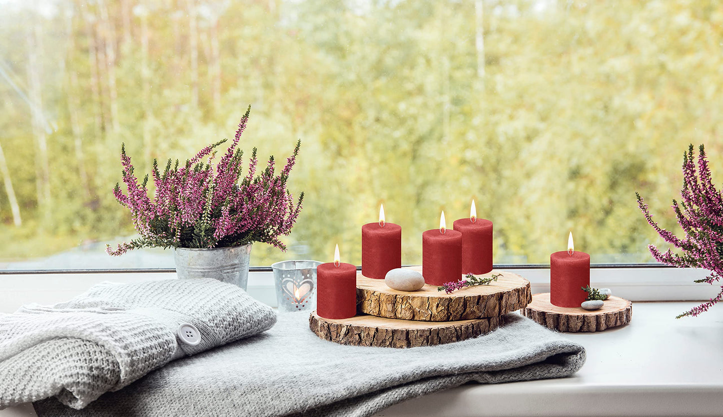 BOLSIUS 4 Pack Delicate Red Rustic Pillar Candles - 2.75 X 3.25 Inches - Premium European Quality - Includes Natural Plant-Based Wax - Unscented Dripless Smokeless 35 Hour Party Décor Candles