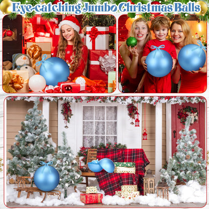 Zubebe 2 Pcs 8" Giant Fillable Christmas Ornaments with Ribbons Oversized Plastic Xmas Balls for Outdoor Lawn Yard Decor, Tree Hanging, Holiday Gifts(Matte Light Blue)