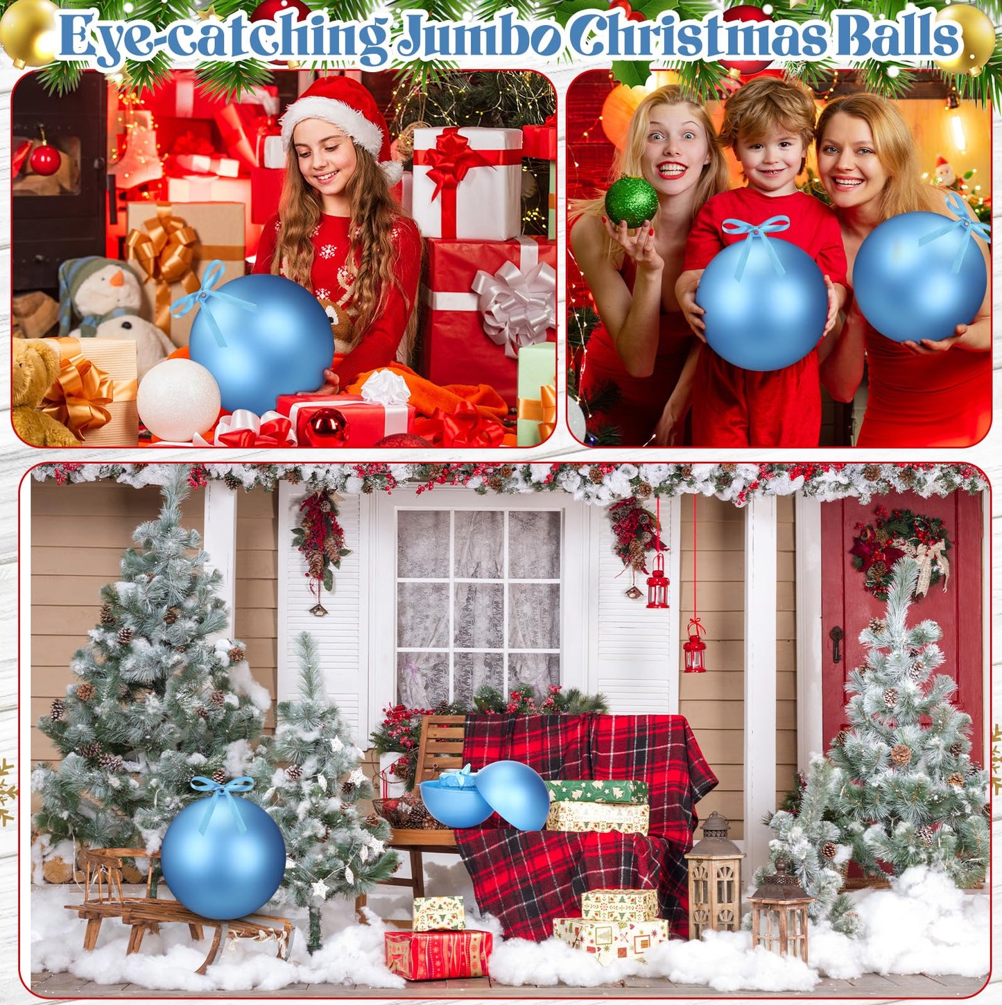 Zubebe 2 Pcs 8" Giant Fillable Christmas Ornaments with Ribbons Oversized Plastic Xmas Balls for Outdoor Lawn Yard Decor, Tree Hanging, Holiday Gifts(Matte Light Blue)