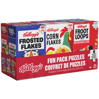 Spin Master Games, Kellogg's Cereal 100-Piece Puzzles 6-Pack, Square Cereal Boxes Puzzle Gift Set, Froot Loops, Rice Krispies, Raisin Bran, Corn Flakes, Frosted Flakes, Honey Smacks for Ages 4 & Up