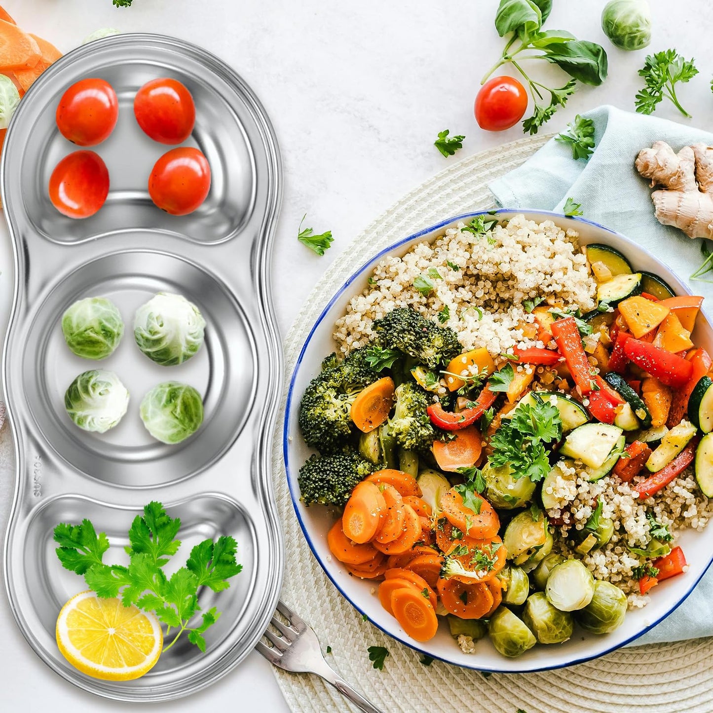 uxcell 6 Pack Stainless Steel Dish Dipping Bowls with 3 Round Compartment Divided, Metal Seasoning Plate Dipping Bowl for Condiment Home Party Restaurant Picnic Travel, Silver