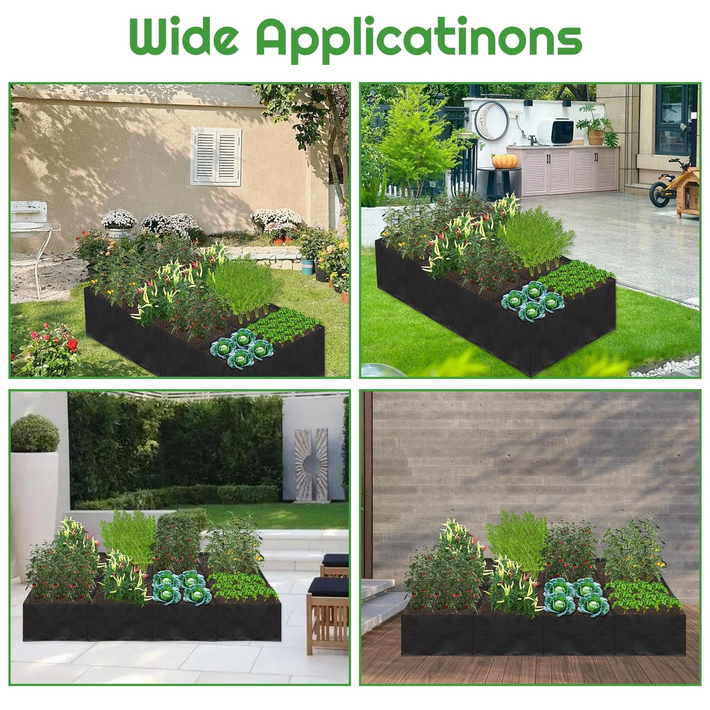 Hlimior 58 Gallon Fabric Raised Garden Bed, 4x1x1ft Large Garden Grow Bag Outdoor 8 Grids Planter Box Felt Planting Container for Growing Tomatoes Potatoes Plants Flowers, Black(1, Medium)