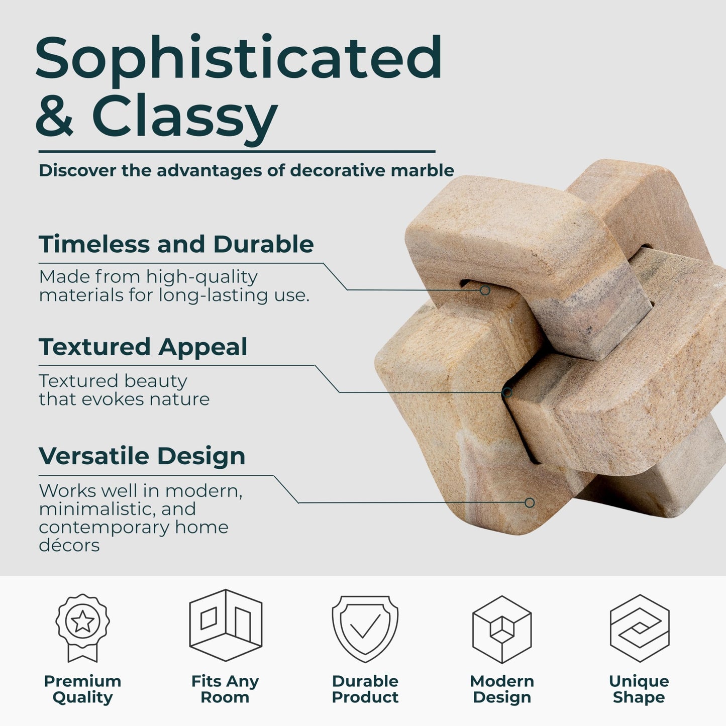 Decorative Knot Sculpture for Modern Home Decor – Natural Brown Marble Decorative Object – Shelf Styling & Coffee Table Decor for Office, Bathroom & Living Room – 5"