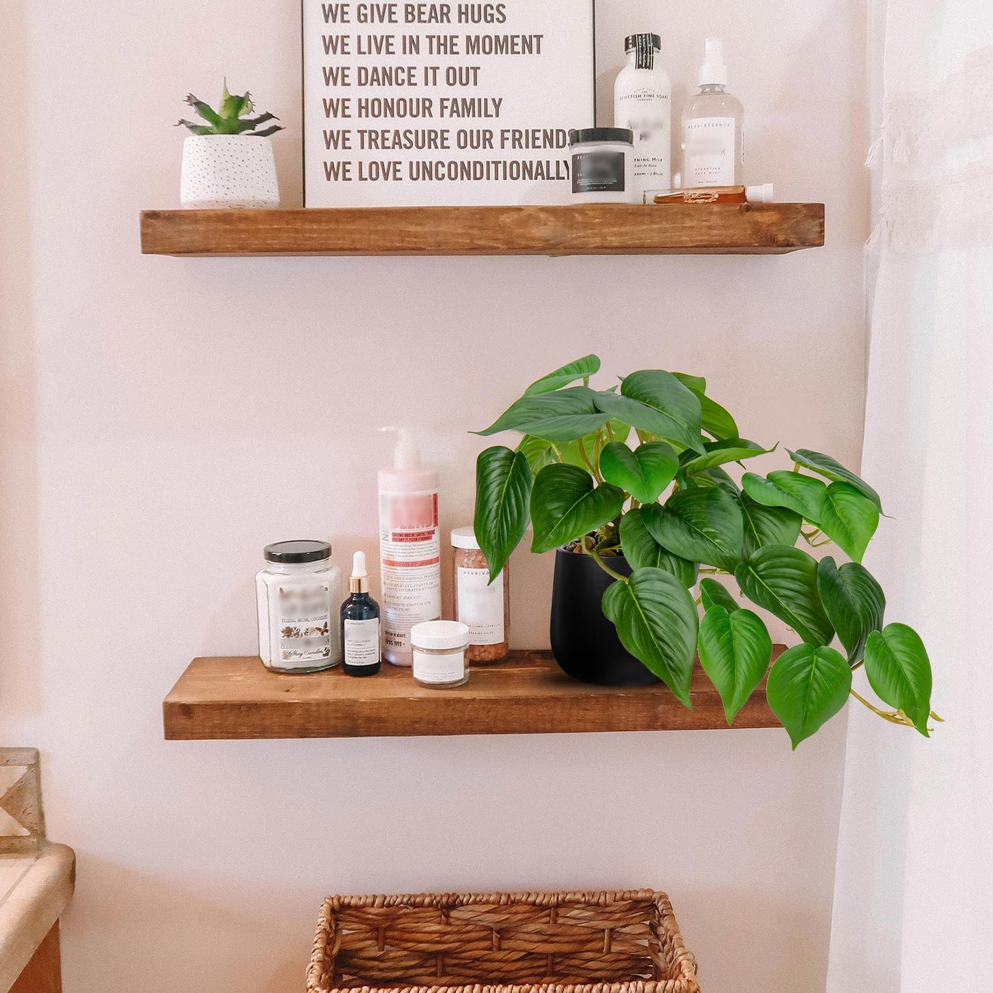 DILATATA Fake Plants Indoor 8 Inch Artificial Pothos Plant in Black Ceramic Pot - Faux Potted Pothos Plant for Home Aesthetic Decor Living Room Shelf Office