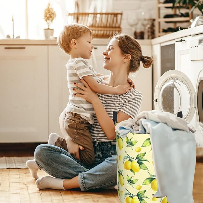 Lemon Yellow Laundry Basket, Waterproof Foldable Laundry Hamper, Dirty Clothes