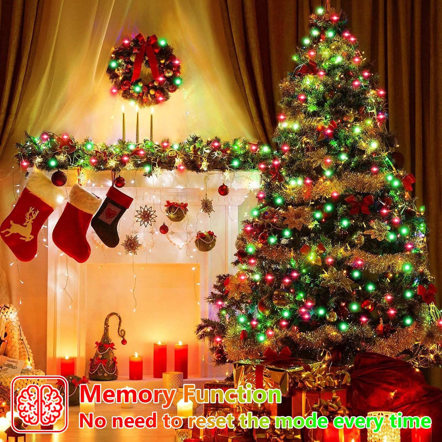 QITONG 500LED Red and Green String Lights, 165ft Christmas Lights Outdoor Waterproof with Plug in, Green Wire Twinkle Tree Lights Indoor with 8 Modes