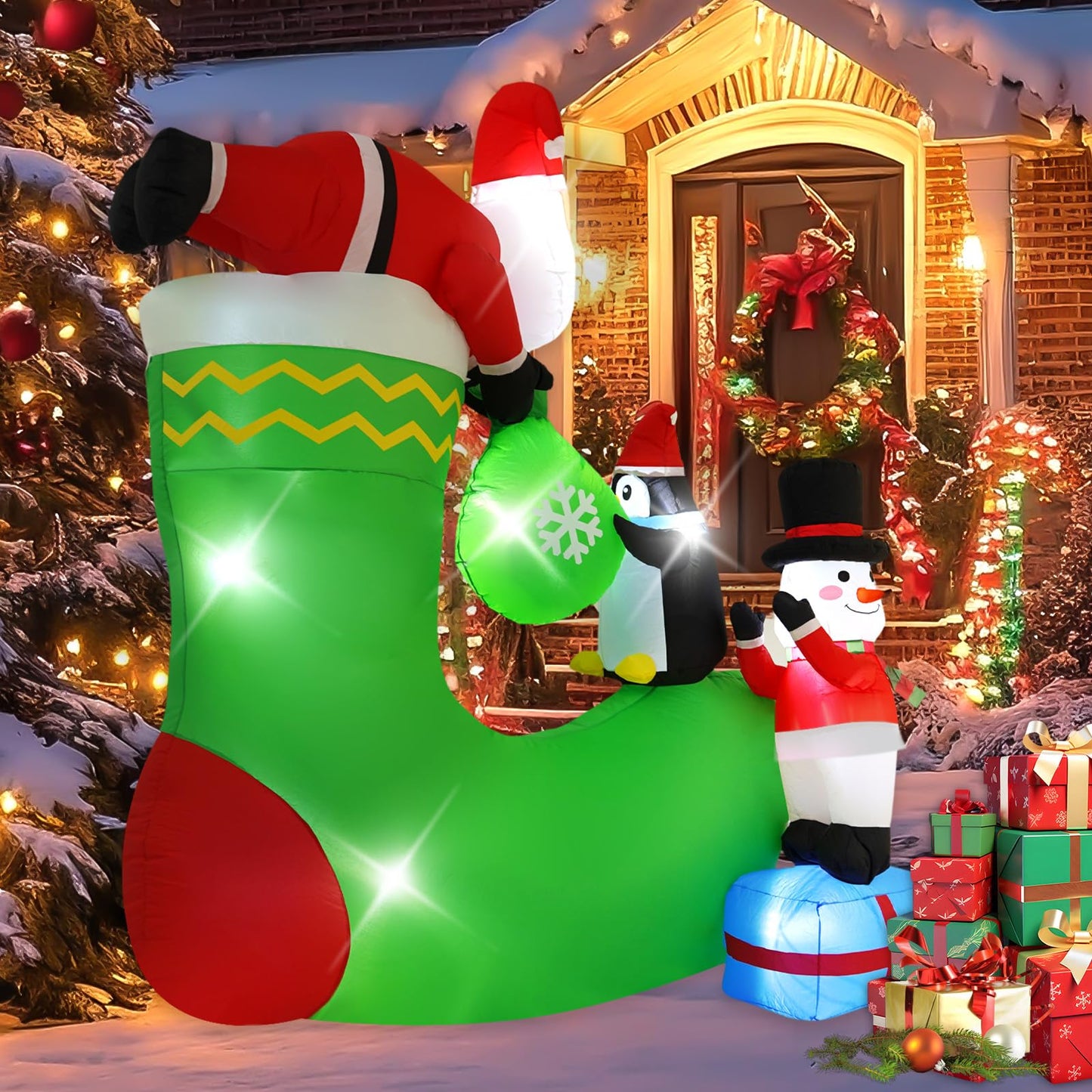 InfleasJoiy 7FT Santa Claus Inflatable Decoration with Built-in LED Lights, Christmas Outdoor Inflatable Decoration for Lawn, Yard, Garden, Patio