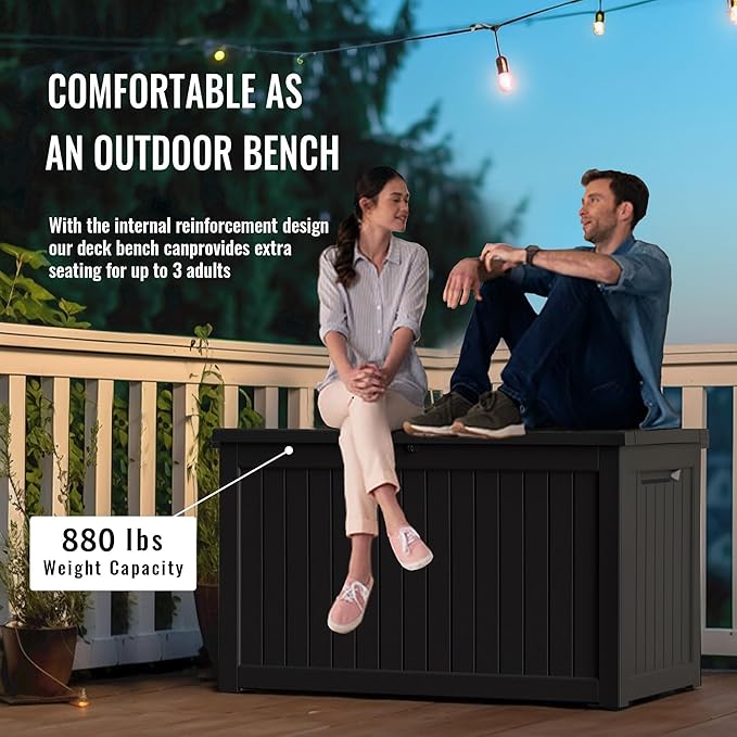 DRATO 280 Gallon Deck Box, Outdoor Large Waterproof Resin Storage Box with Lockable Lid for Patio Cushions, Gardening Tools（Black，280 Gallon）