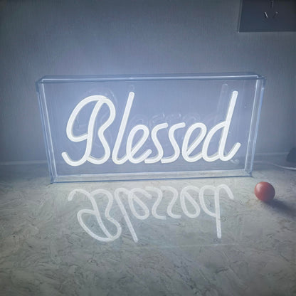 Blessed Neon Signs for Countertop,LED Blessed Neon Lights Marquee Letter Lightbox Neon Sign Decorative Lamp for Party Desk Bedroom Home Birthday Art Decoration,USB Powered 11.8"*5.9"*1.7"（White）
