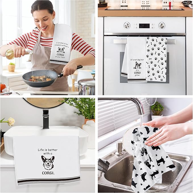 R HORSE Corgi Kitchen Dish Towel Set- 5Pcs Cute Corgi Cleaning Dishcloth Animal
