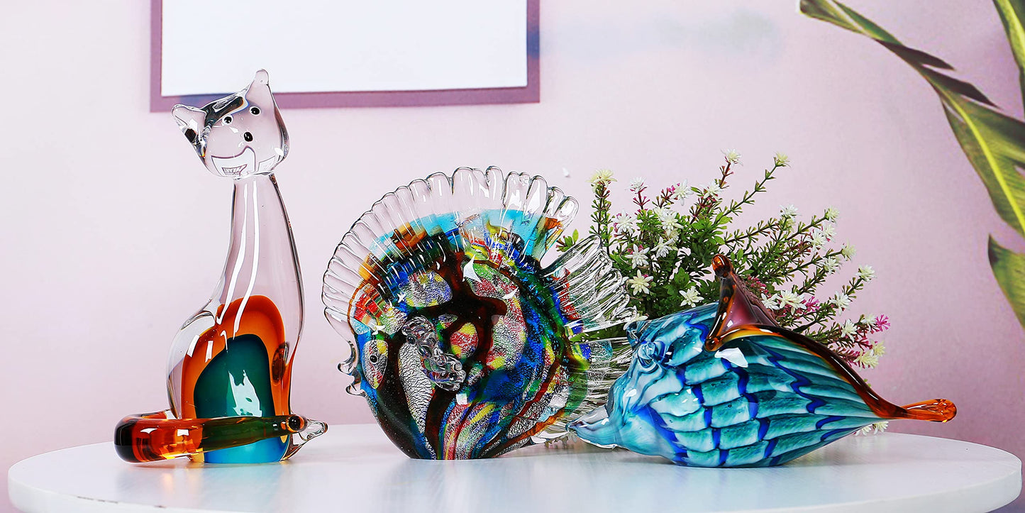 EUSTUMA Hand Blown Glass Tropical Fish Figurines Ornament,Sea Animal Sculpture for Fish Tank Aquarium,Sea Animals Collection for Birthday Gift,Glass Sculpture