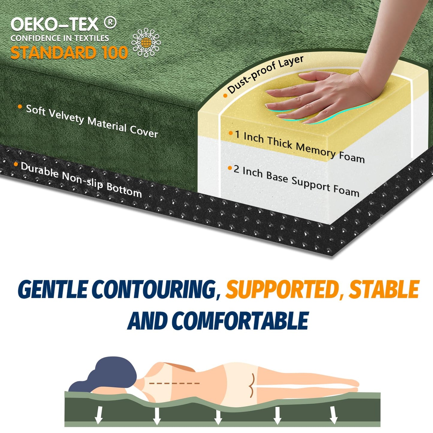 CYMULA CertiPUR-US Memory Foam Camping Mattress Pad, Portable Foam Sleeping Pad for Camping, Roll up Kids Sleeping Mat Floor Mattress Guest Floor Bed for Sleepover, Car, Tent SUV Cot Mattress