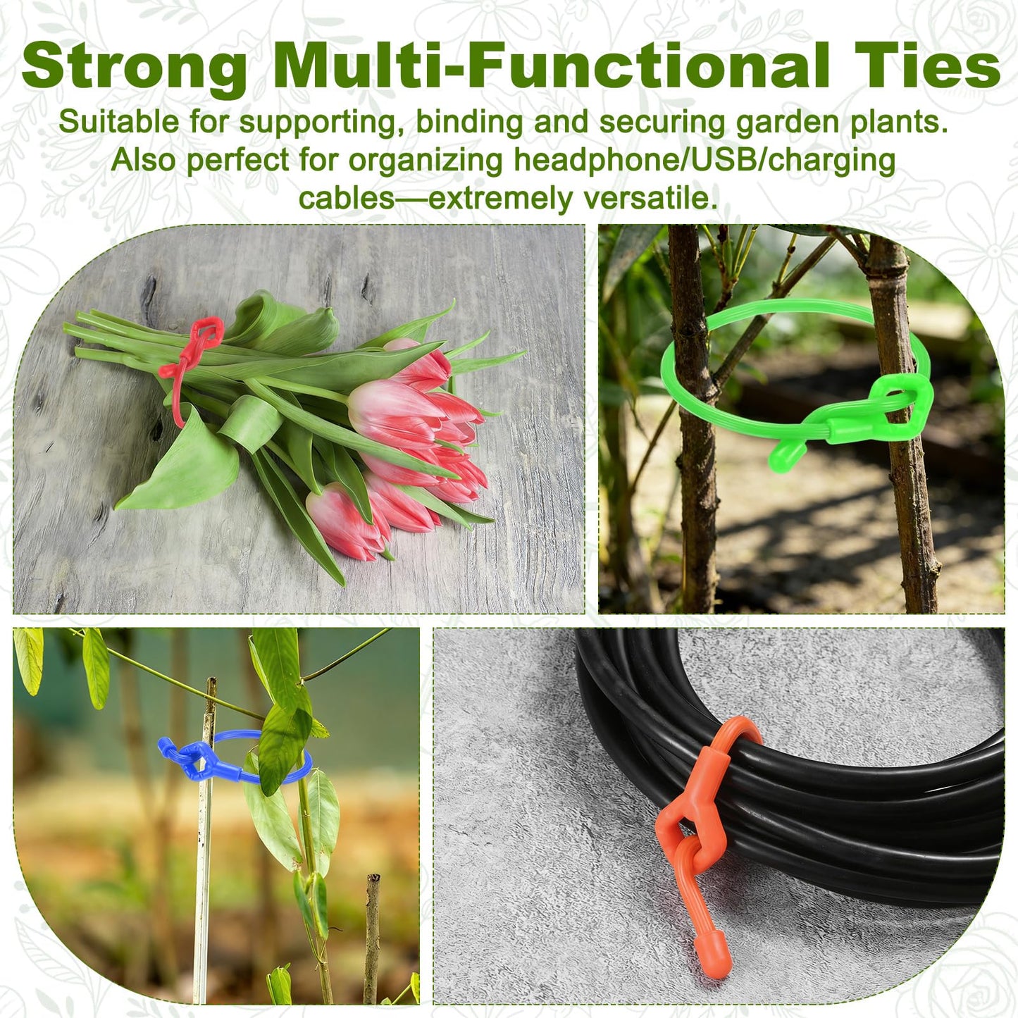 M METERXITY 12-Pack Adjustable Plant Ties, 10inch/25.4cm Silicone Flexible Multi-Function Sturdy Garden Twist Tie for Plant Support/Tree/Shrub/Vine, Reusable Support Twine [Blue]