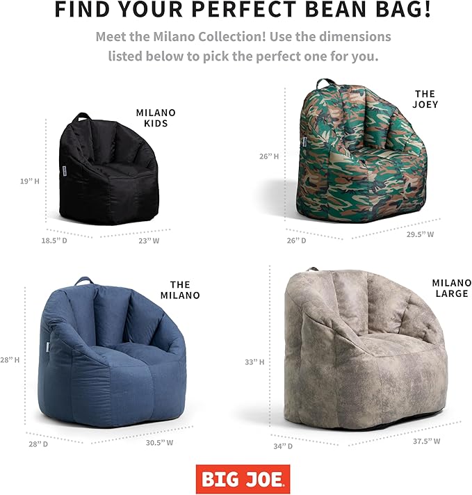 Big Joe Milano Bean Bag Chair for Kids, Durable Easy-Clean Navy Smartmax