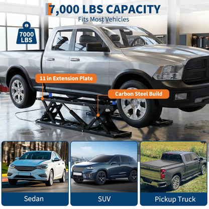 Garvee 7000 LBS Portable Car Lift, Heavy Duty Quick Jack Car Lift for Home Garage, Adjustable Height 6.7 in-25.2 in, Quick Jack with Extension Plates & Locks Levers & Wheels, Fits Trucks, SUVs, Sedans