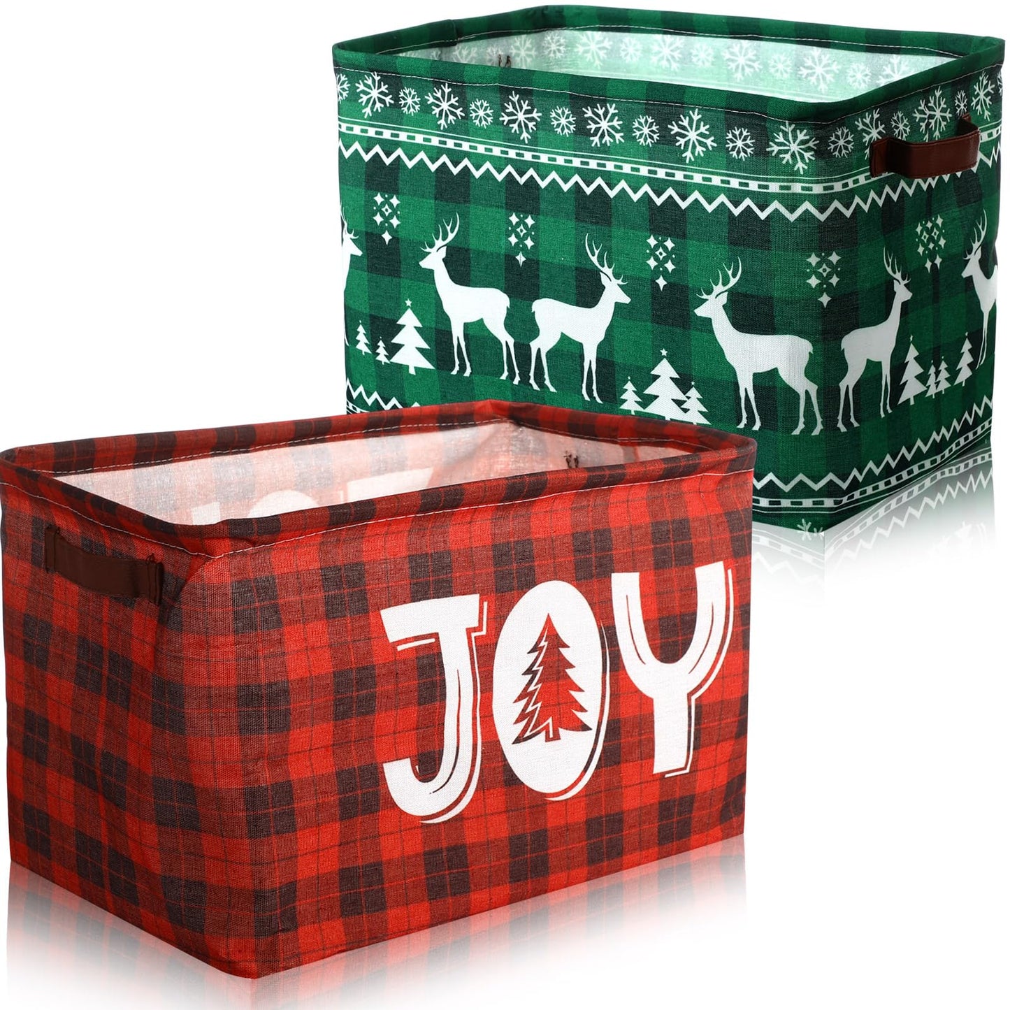 Capoda 2 Pack Christmas Storage Bin Large Collapsible Christmas Storage Baskets with Handles Canvas Green Red Plaid Organizer for Xmas Holiday Office Home Clothes Gifts Book Organization (Plaid)