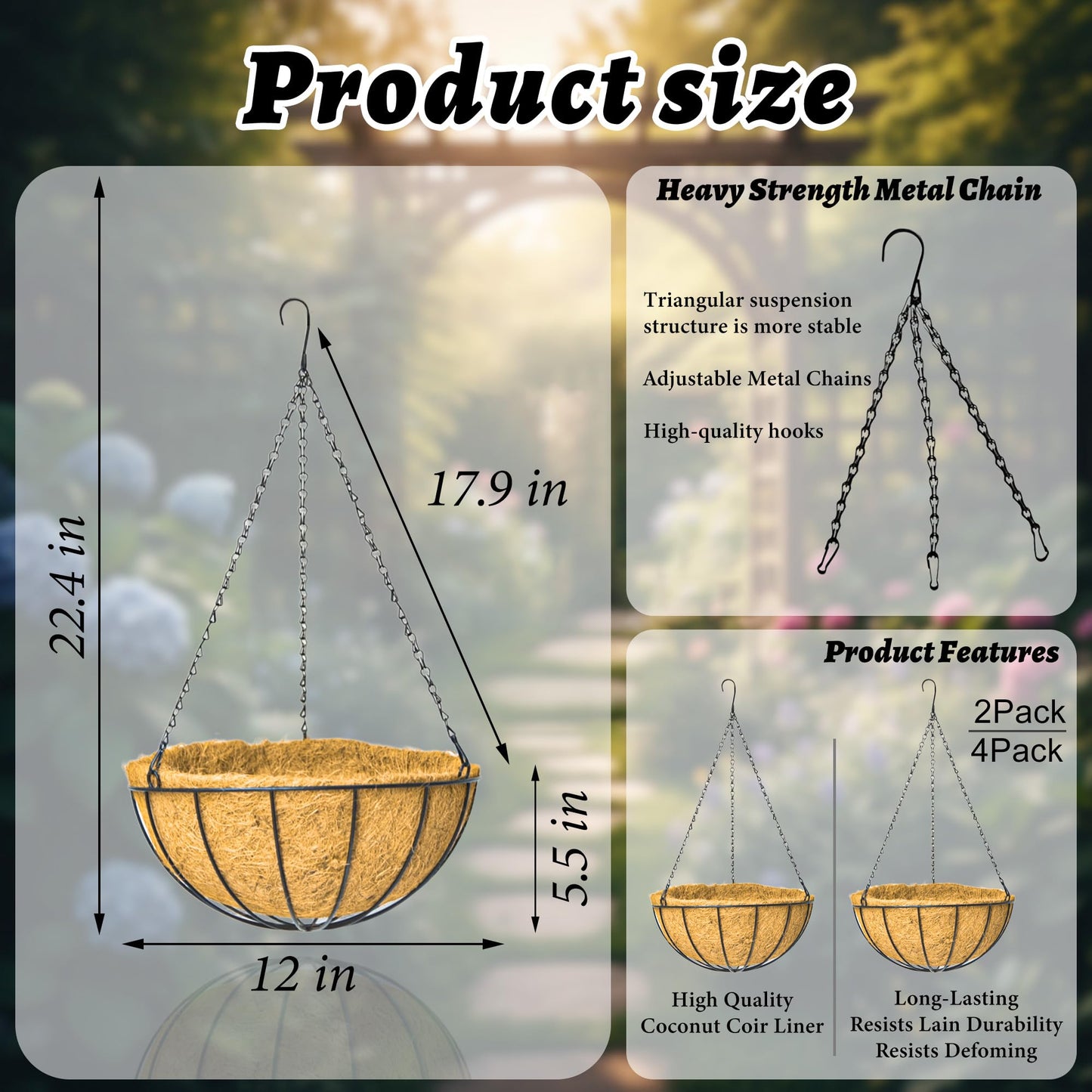 GYATSOCYG 2 Pack 12 Inch Brown Outdoor Metal Hanging Planter Basket Hanging Planters Flower Pot Round Modern Flower Holder Pot Garden Accessory（Watermelon Style）