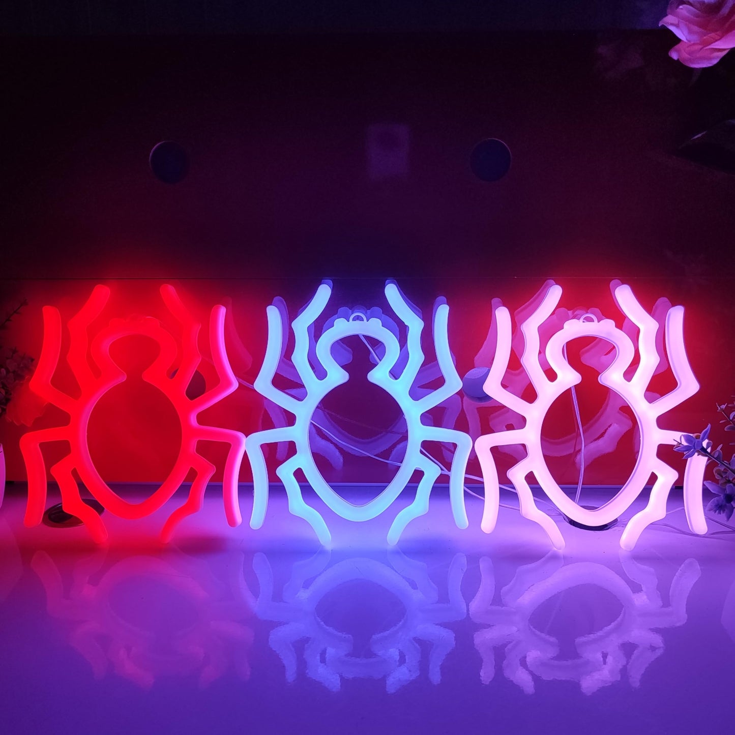 JYWJ Spider Double Sided Neon Signs,USB or 3-AA Battery Powered Neon Light,LED Desktop Wall Decoration,Various Parties,Decoration Of Business Premises(Red)